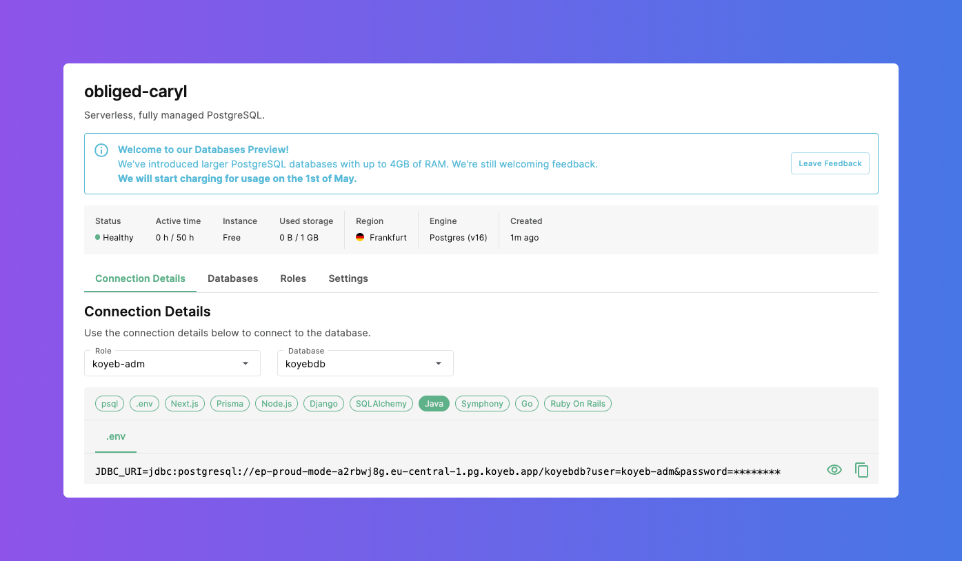 PostgreSQL on Koyeb